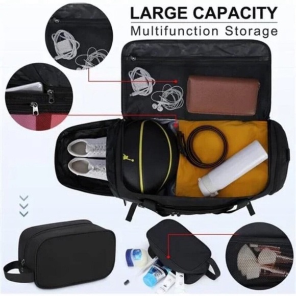 40L Waterproof Sports Bags Travel Duffel Bags Black - Picture 3 of 8